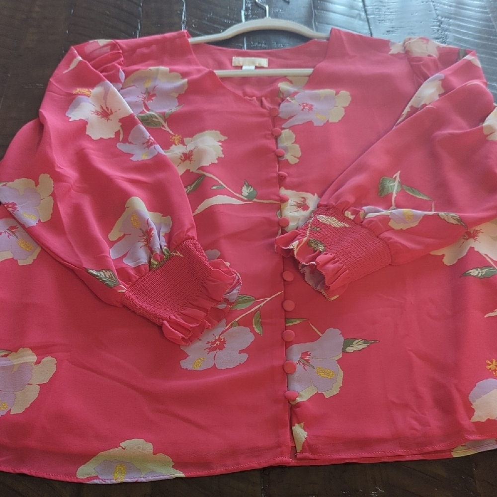 Floral Pink Blouse with Button Details